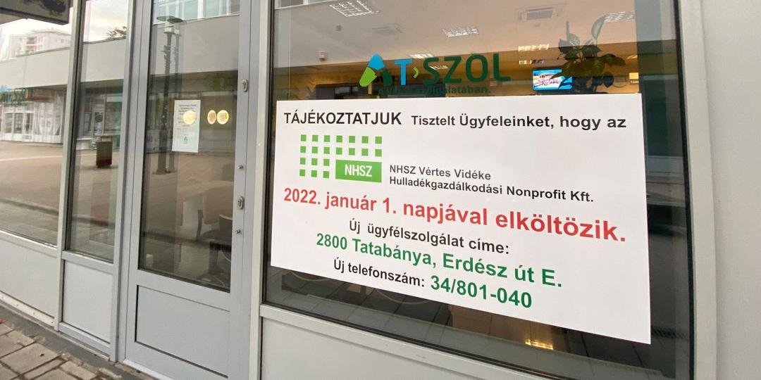 Új helyen, új telefonszámon fogadja az ügyfeleit az NHSZ Vértes Vidéke Hulladékgazdálkodási Nonprofit Kft.